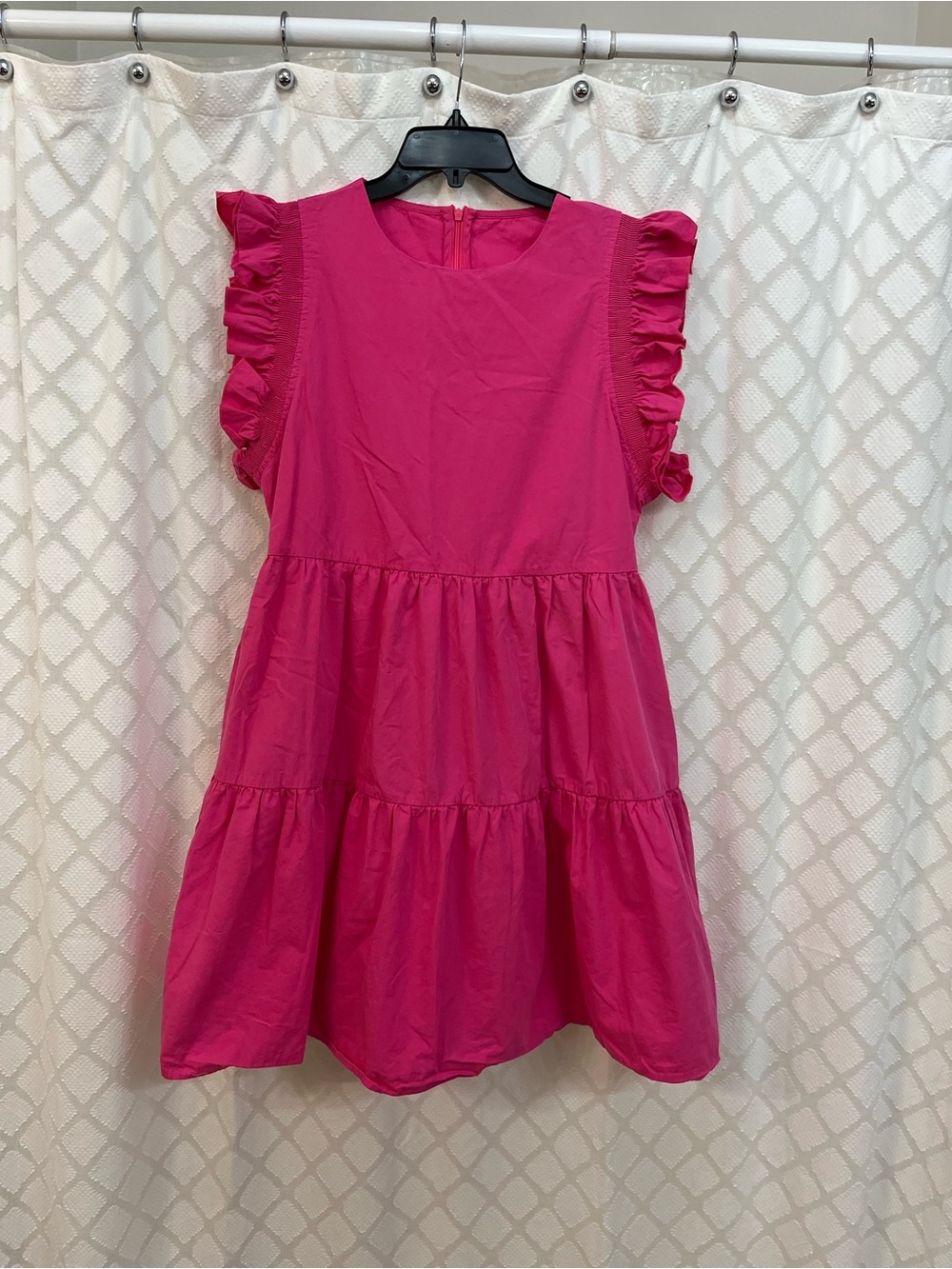 Girls' Bright Pink Ruffle Sleeve Tiered Dress